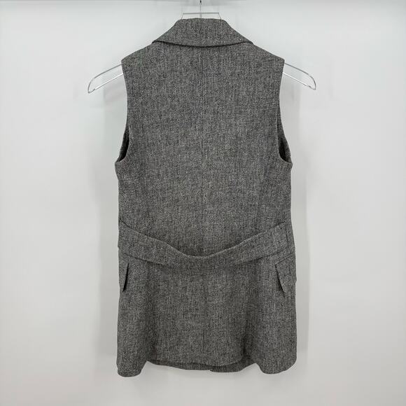Theory Sedeia Gray Linen Crepe Vest Womens Size 2  Open Front Black White Boucle - Picture 5 of 8